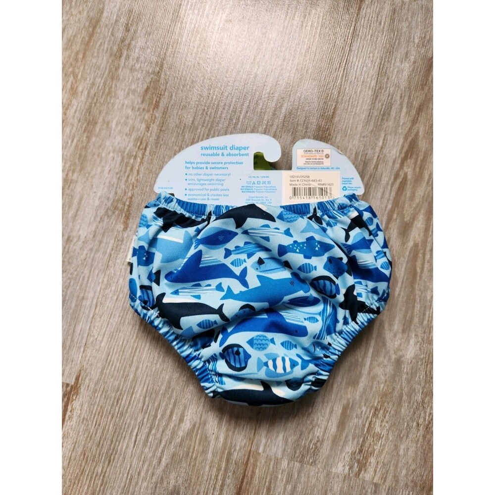 NWT i play iplay green sprouts Swim Swimsuit Diaper Reusable Blue Sharks 12M - Picture 8 of 10